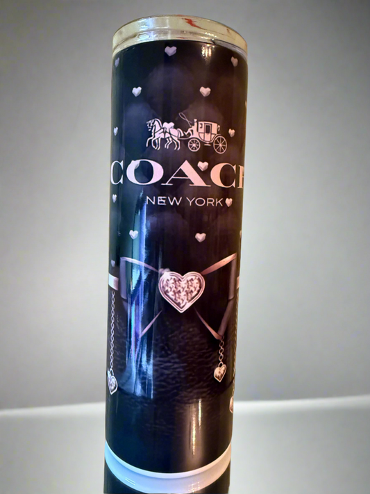 20oz Black & Gold Rose Coach,Stainless Steel Tumbler.
